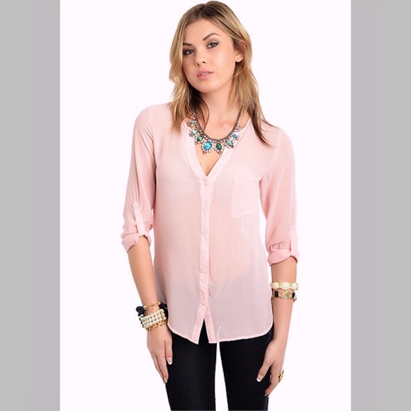 Stylish Light Pink Sheer Chiffon Top✨ - Picture 2 of 5